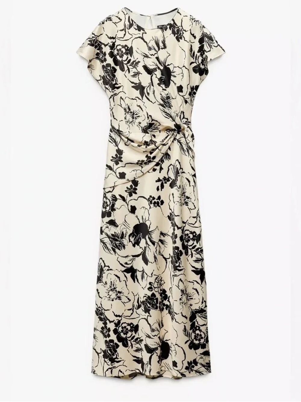 Floral Twist-Front Maxi Dress in Ivory and Black
